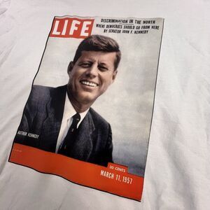 LIFE Magazine John F. Kennedy Graphic T Shirt White 2XL Cotton Tee Retro Print